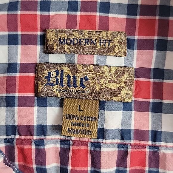Blue by Pronto Uomo checkered plaid button-down shirt Men's Size L - Picture 8 of 10